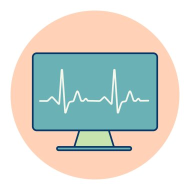 Bilgisayar tanılama vektörü düz simgesi. İlaç ve sağlık sigortası, tıbbi destek işareti. Tıbbi web sitesi ve uygulama tasarımı için grafik sembolü, logo, uygulama, UI