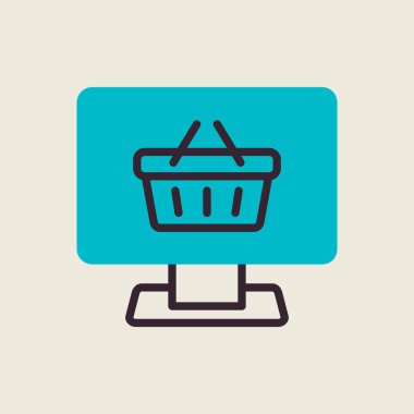 Alışveriş arabası ikon vektörlü bilgisayar görüntüsü. Çevrimiçi alışveriş sepeti sembolü, logo çizimi. E-ticaret işareti
