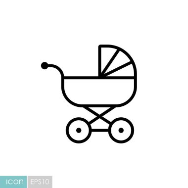 Bebek arabası, taşıyıcı vektör ikonu. Çocuklar ve yeni doğmuş bebekler için grafik sembolü Web sitesi ve uygulama tasarımı, logo, uygulama, UI