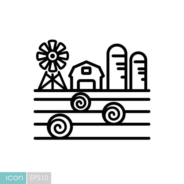 Αγροτεμάχιο Τοπίο Αχυρώνα Ανεμόμυλο Άχυρα Και Σιταποθήκη Εικόνα Σήμανση Γεωργίας — Διανυσματικό Αρχείο