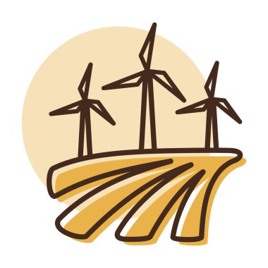 Alan düz ikonunda yel değirmeni. Tarım işareti. Web sitenizin tasarımı için grafik sembolü, logo, uygulama, UI. Vektör illüstrasyonu, EPS10.