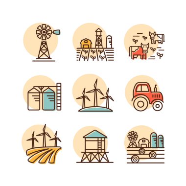 Çiftlik alanı ikonu. Tarım işareti. Web sitenizin tasarımı için grafik sembolü, logo, uygulama, UI. Vektör illüstrasyonu, EPS10