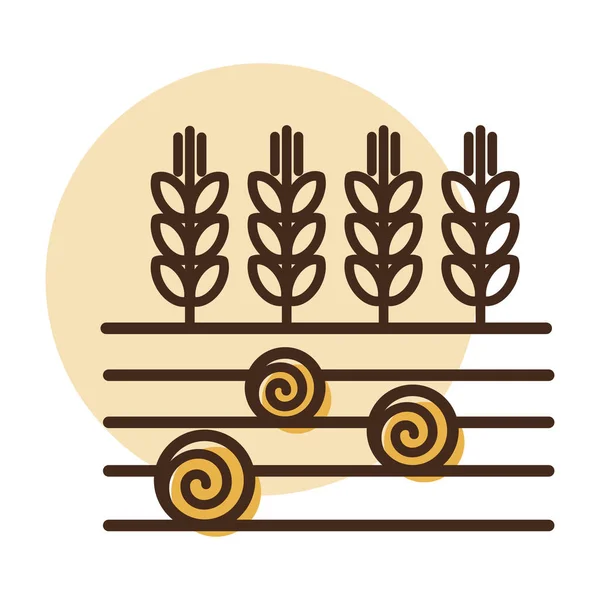大麦またはフィールドとラウンド干し草の俵のアイコン上のライ麦の耳 農業標識 ウェブサイトのデザイン アプリ Uiのグラフシンボル ベクターイラスト Eps10 — ストックベクタ