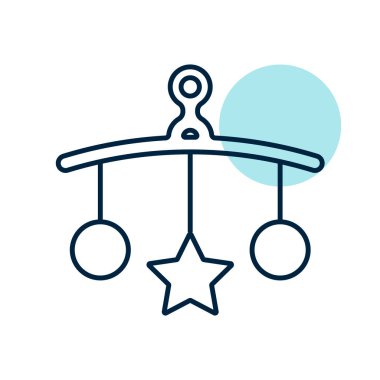 Bebek beşiği oyuncak vektör ikonu asıyor. Çocuklar ve yeni doğmuş bebekler için grafik sembolü Web sitesi ve uygulama tasarımı, logo, uygulama, UI