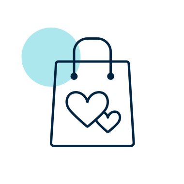 Kalp izole vektör ikonuna sahip toz torbası. Perakende web sitesi ve uygulama tasarımı, logo, uygulama, UI için grafik sembolü