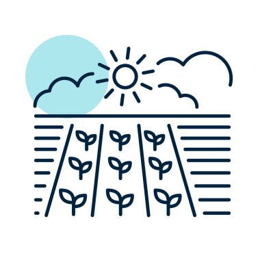 Yay tarlası düz simgesi. Seedling. Zemin. Yeşil bitkiler, organik çiftlikler. Tarım işareti. Web sitenizin tasarımı için grafik sembolü, logo, uygulama, UI. Vektör illüstrasyonu, EPS10.