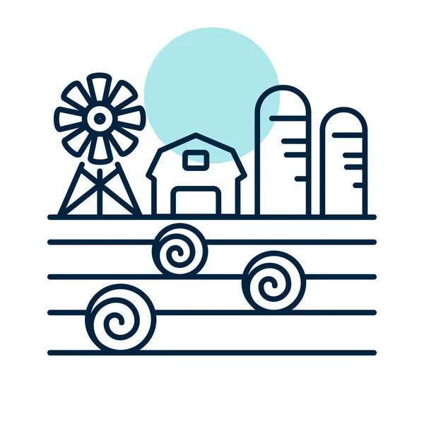 Farm Landscape Barn Windpump Haystack Granary Isolated Icon Agriculture Sign — Stock Vector