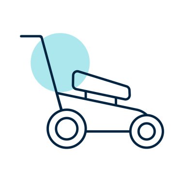 Çim biçme makinesi izole vektör simgesi. Bahçıvan çim biçme makinesi. Tarım, bahçe ve bitkiler için grafik sembolü Web sitesi ve uygulama tasarımı, logo, uygulama, UI