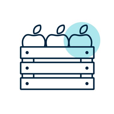 Elma izole edilmiş vektör ikonlu ahşap hasat kutusu. Tarım, bahçe ve bitkiler için grafik sembolü Web sitesi ve uygulama tasarımı, logo, uygulama, UI
