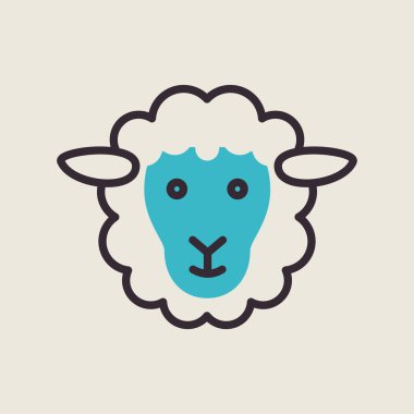 Koyun yassı simgesi. Hayvan kafası. Çiftlik işareti. Web sitenizin tasarımı için grafik sembolü, logo, uygulama, UI. Vektör illüstrasyonu