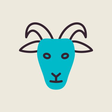 Keçi yassı ikonu. Hayvan kafası. Çiftlik işareti. Web sitenizin tasarımı için grafik sembolü, logo, uygulama, UI. Vektör illüstrasyonu