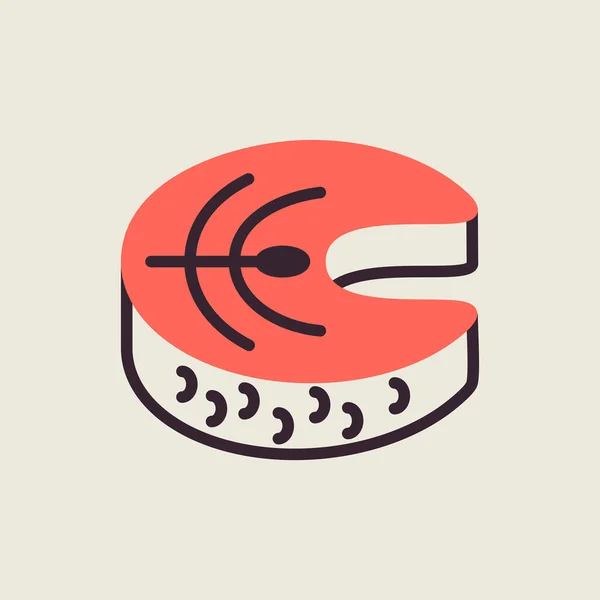 赤い魚のサーモンのアイコンのステーキ 動物園の看板 ウェブサイトのデザイン アプリ Uiのグラフシンボル ベクターイラスト — ストックベクタ