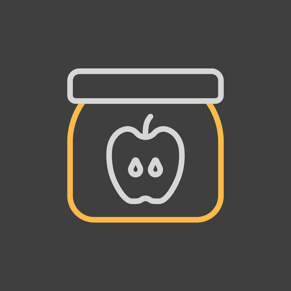 Jar of baby food with apple puree vector icon. Graph symbol for children and newborn babies web site and apps design, logo, app, UI