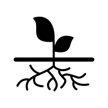 Güçlü kökleri olan genç yeşil bitki, görünür vektör sembolü. Tarım, bahçe ve bitkiler için grafik sembolü Web sitesi ve uygulama tasarımı, logo, uygulama, UI
