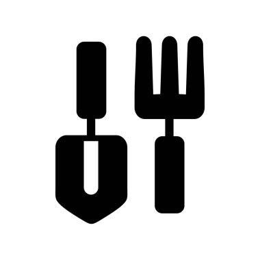 Bahçıvanlık araçları vektör sembol ayarladı. Kürek, tırmık, tırmık... tarım, bahçe ve bitkilerin sembolü web sitesi ve uygulama tasarımı, logo, uygulama, UI