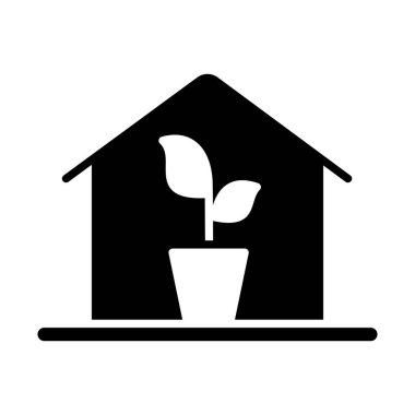 Vektör sembol içinde fideleri olan bir sera. Tarım, bahçe ve bitkiler için grafik sembolü Web sitesi ve uygulama tasarımı, logo, uygulama, UI