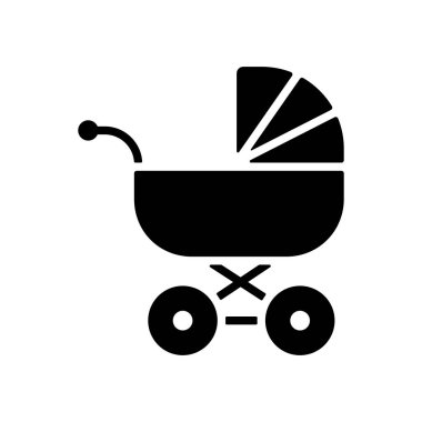 Bebek arabası, taşıyıcı vektör simgesi. Çocuklar ve yeni doğmuş bebekler için grafik sembolü Web sitesi ve uygulama tasarımı, logo, uygulama, UI