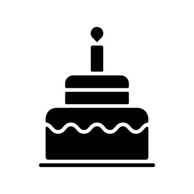 Doğum günü pastası vektörü izole edilmiş kabartma simgesi. Çocuklar ve yeni doğmuş bebekler için grafik sembolü Web sitesi ve uygulama tasarımı, logo, uygulama, UI