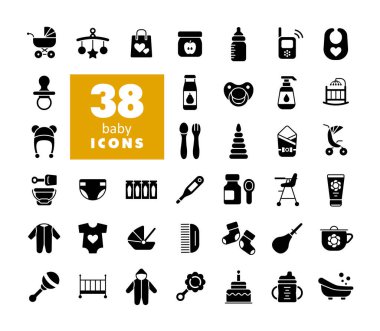Bebeğim, beslenme ve bakım sembolleri ayarlandı. Çocuklar ve yeni doğmuş bebekler için grafik sembolü Web sitesi ve uygulama tasarımı, logo, uygulama, UI