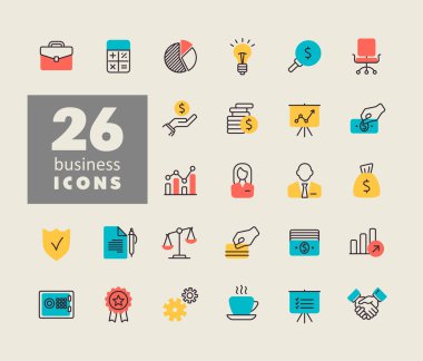 İş ve finans web sitesi izole ikon seti. Web sitenizin tasarımı için grafik sembolü, logo, uygulama, UI. Vektör illüstrasyonu, EPS10.