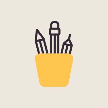 Kalem ana hatları izole edilmiş simge. Çalışma alanı tabelası. Web sitenizin tasarımı için grafik sembolü, logo, uygulama, UI. Vektör illüstrasyonu, EPS10.