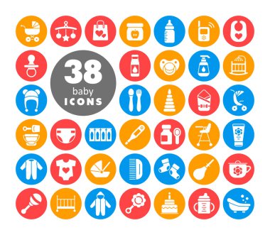 Bebeğim, beslenme ve bakım vektörü sembolleri ayarlandı. Çocuklar ve yeni doğmuş bebekler için grafik sembolü Web sitesi ve uygulama tasarımı, logo, uygulama, UI
