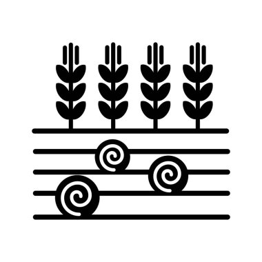 Buğday Kulağı, Arpa ya da Çavdar tarlasında saman balyalarının glifini yuvarla. Tarım işareti. Web sitenizin tasarımı için grafik sembolü, logo, uygulama, UI. Vektör illüstrasyonu, EPS10.