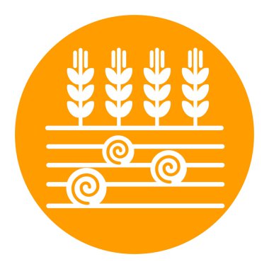 Buğday Kulağı, Arpa veya Çavdar tarlasında saman balyalarının düz simgesi. Tarım işareti. Web sitenizin tasarımı için grafik sembolü, logo, uygulama, UI. Vektör illüstrasyonu, EPS10.