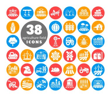 Çiftlik alanı düz kabartma simgesi. Tarım işareti. Web sitenizin tasarımı için grafik sembolü, logo, uygulama, UI. Vektör illüstrasyonu, EPS10