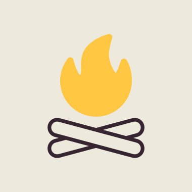 Şenlik ateşi vektörü ikonu izole etti. Kamp ve yürüyüş işareti. Seyahat ve turizm web sitesi ve uygulama tasarımı, logo, uygulama, UI için grafik sembolü