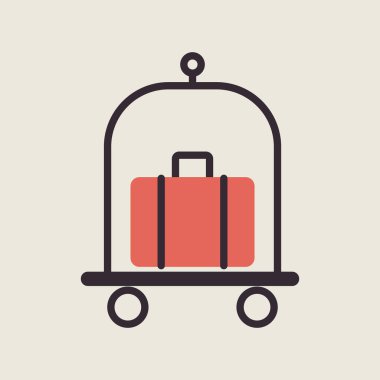 Bagajlar, bavullar, tramvay taşıyıcı ikonu. Otel tabelası. Seyahat ve turizm web sitesi ve uygulama tasarımı, logo, uygulama, UI için grafik sembolü