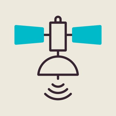 Uydu vektör simgesi izole edildi. Navigasyon işareti. Seyahat ve turizm web sitesi ve uygulama tasarımı, logo, uygulama, UI için grafik sembolü