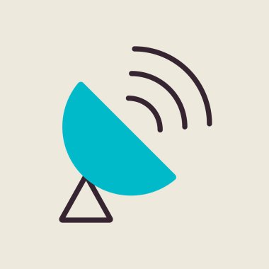 Sputnik anten vektörü ikonu izole etti. Navigasyon işareti. Seyahat ve turizm web sitesi ve uygulama tasarımı, logo, uygulama, UI için grafik sembolü