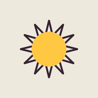 Güneş vektörü ikonu izole edildi. Hava durumu. Seyahat ve turizm web sitesi ve uygulama tasarımı, logo, uygulama, UI için grafik sembolü