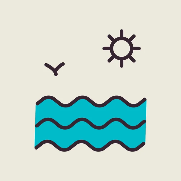 Sea Waves Sun Vector Isolated Icon Summer Sign Graph Symbol — Stock Vector