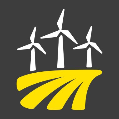 Sahadaki yel değirmeni sembolü. Tarım işareti. Web sitenizin tasarımı için grafik sembolü, logo, uygulama, UI. Vektör illüstrasyonu, EPS10.