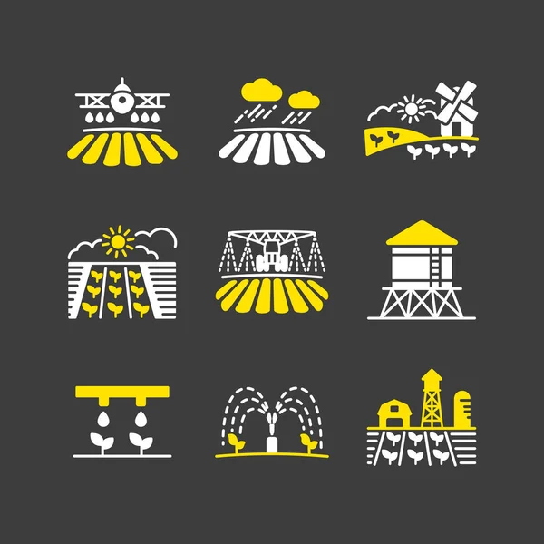 Ikona Pola Glifów Rolniczych Znak Nawadniania Rolnictwa Symbol Graficzny Dla — Wektor stockowy