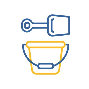 Çocuk kovası ve kürek izole vektör ikonu. Çocuklar ve yeni doğmuş bebekler için grafik sembolü Web sitesi ve uygulama tasarımı, logo, uygulama, UI