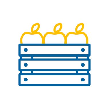 Elma vektör ikonlu ahşap hasat kutusu. Tarım, bahçe ve bitkiler için grafik sembolü Web sitesi ve uygulama tasarımı, logo, uygulama, UI