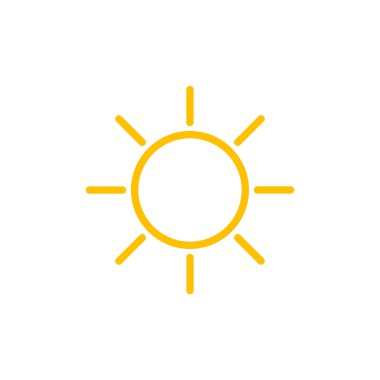 Güneş izole vektör simgesi. İyi havanın sembolü. Meteoroloji işareti. Seyahat, turizm ve hava durumu web sitesi ve uygulama tasarımı, logo, uygulama, UI için grafik sembolü
