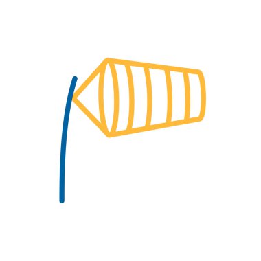 Havaalanı pistinde rüzgar tarafından şişirilmiş rüzgar çorapları izole edilmiş vektör ikonu. Meteoroloji işareti. Seyahat, turizm ve hava durumu web sitesi ve uygulamaları için grafik sembolü, UI