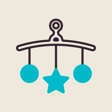 Bebek beşiği oyuncak vektör ikonu asıyor. Çocuklar ve yeni doğmuş bebekler için grafik sembolü Web sitesi ve uygulama tasarımı, logo, uygulama, UI