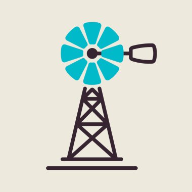 Rüzgar pompası ikonu izole edildi. Tarım işareti. Web sitenizin tasarımı için grafik sembolü, logo, uygulama, UI. Vektör illüstrasyonu, EPS10.