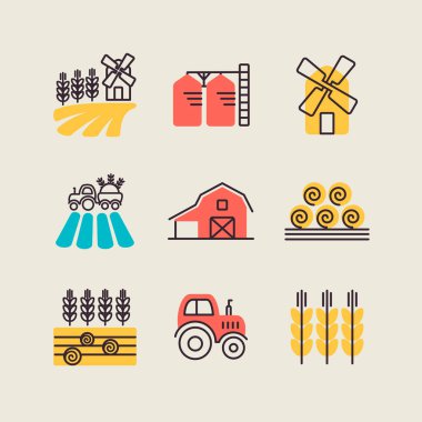 Çiftlik alanı ikonu. Tarım işareti. Web sitenizin tasarımı için grafik sembolü, logo, uygulama, UI. Vektör illüstrasyonu, EPS10