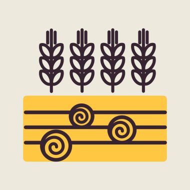 Buğday Kulağı, Arpa ya da Çavdar tarlasında saman balyaları ikonu. Tarım işareti. Web sitenizin tasarımı için grafik sembolü, logo, uygulama, UI. Vektör illüstrasyonu, EPS10.