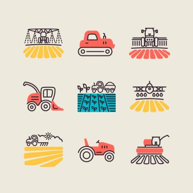 Çiftlik alanı ikonu. Tarım taşıma işareti. Web sitenizin tasarımı için grafik sembolü, logo, uygulama, UI. Vektör illüstrasyonu, EPS10