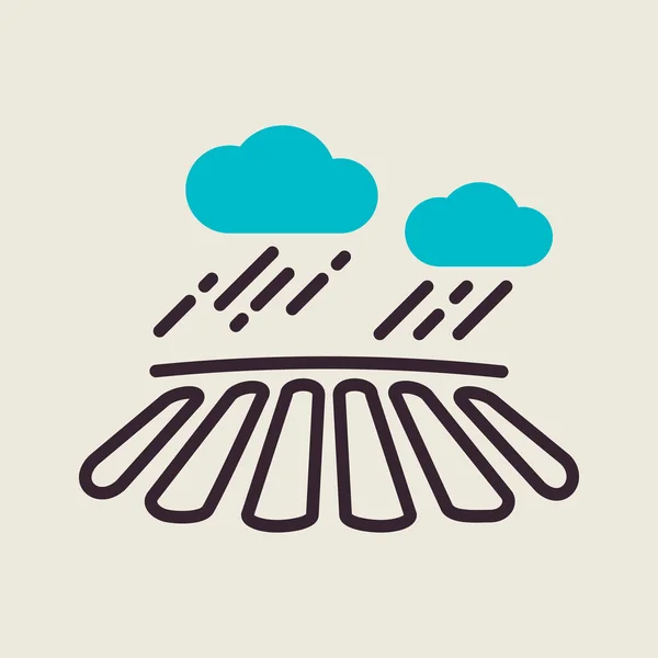 Nuvola Con Pioggia Sull Icona Del Campo Segnale Agricolo Simbolo — Vettoriale Stock