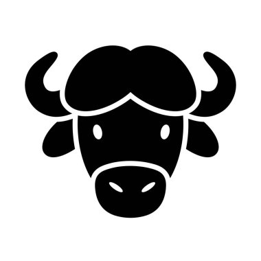 Bizon öküzü, kabartma simgesini izole etti. Hayvan kafası vektörü. Tarım işareti. Web sitenizin tasarımı için grafik sembolü, logo, uygulama, UI. EPS10.