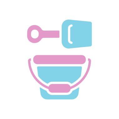 Çocuk kovası ve kürek vektör sembol. Çocuklar ve yeni doğmuş bebekler için grafik sembolü Web sitesi ve uygulama tasarımı, logo, uygulama, UI