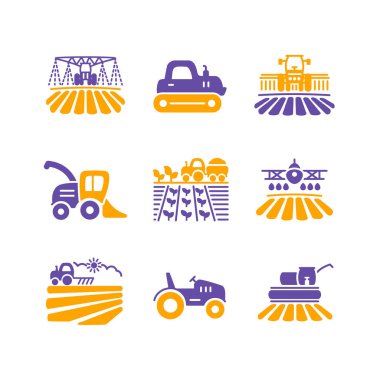 Tarla sembolü izole edilmiş vektör simgesi. Tarım taşıma işareti. Web sitenizin tasarımı için grafik sembolü, logo, uygulama, UI. Vektör illüstrasyonu, EPS10